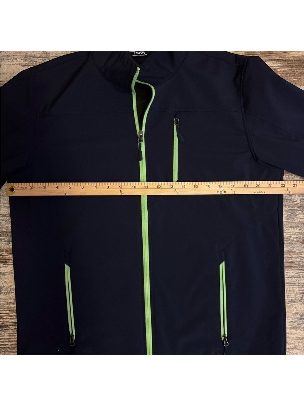 Izod Men's Full Zip Jacket Medium Navy Neon Green - Picture 2 of 5
